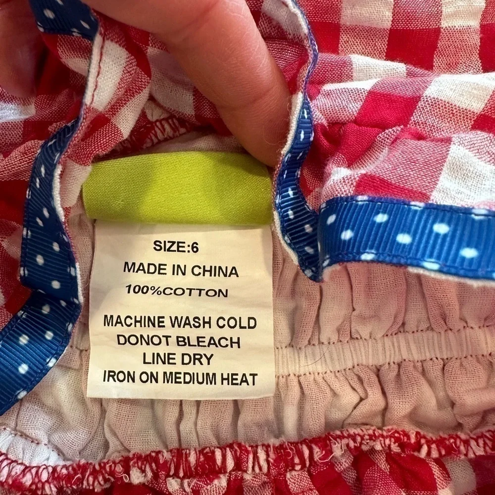 Classic Whimsey red white and blue Patriotic Gingham bathing suit girls size 6